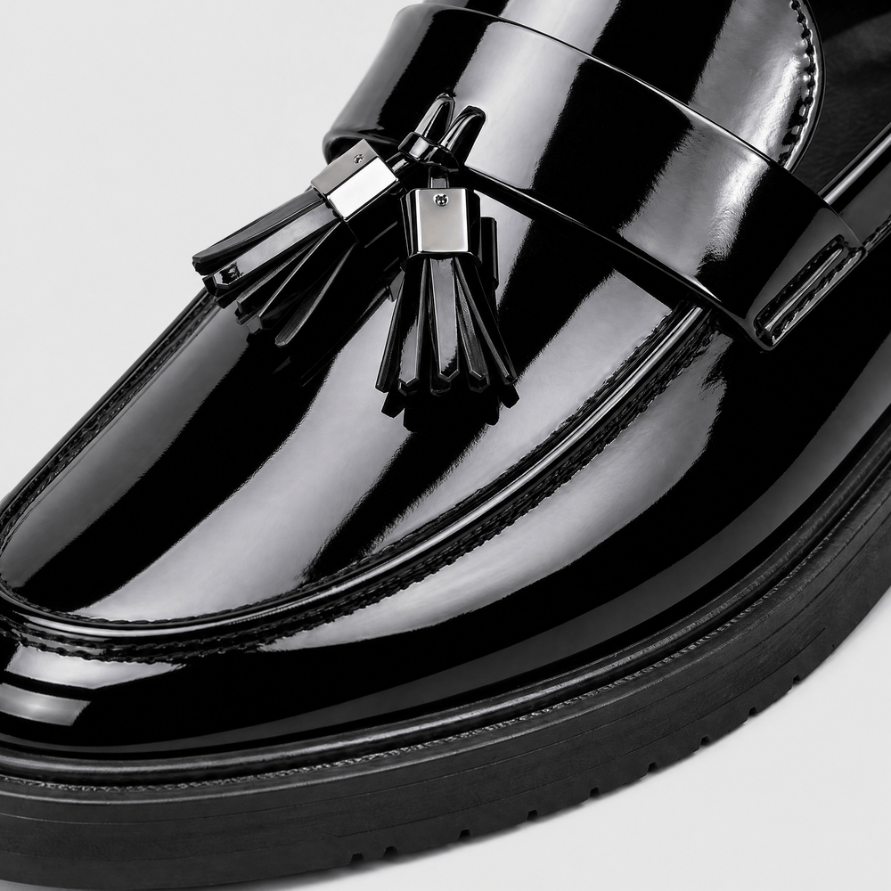Gentry Morris Men's Black Patent Leather Tassel Loafers