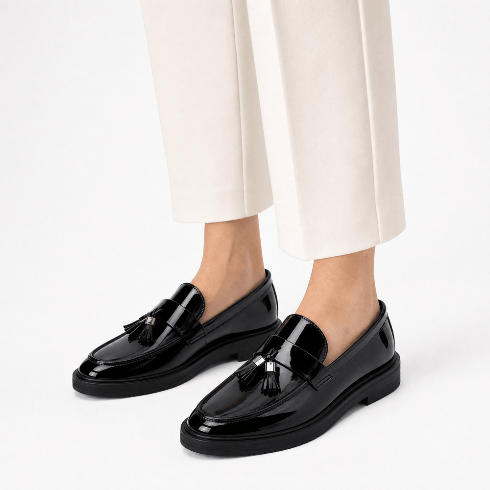 Gentry Morris Men's Black Patent Leather Tassel Loafers