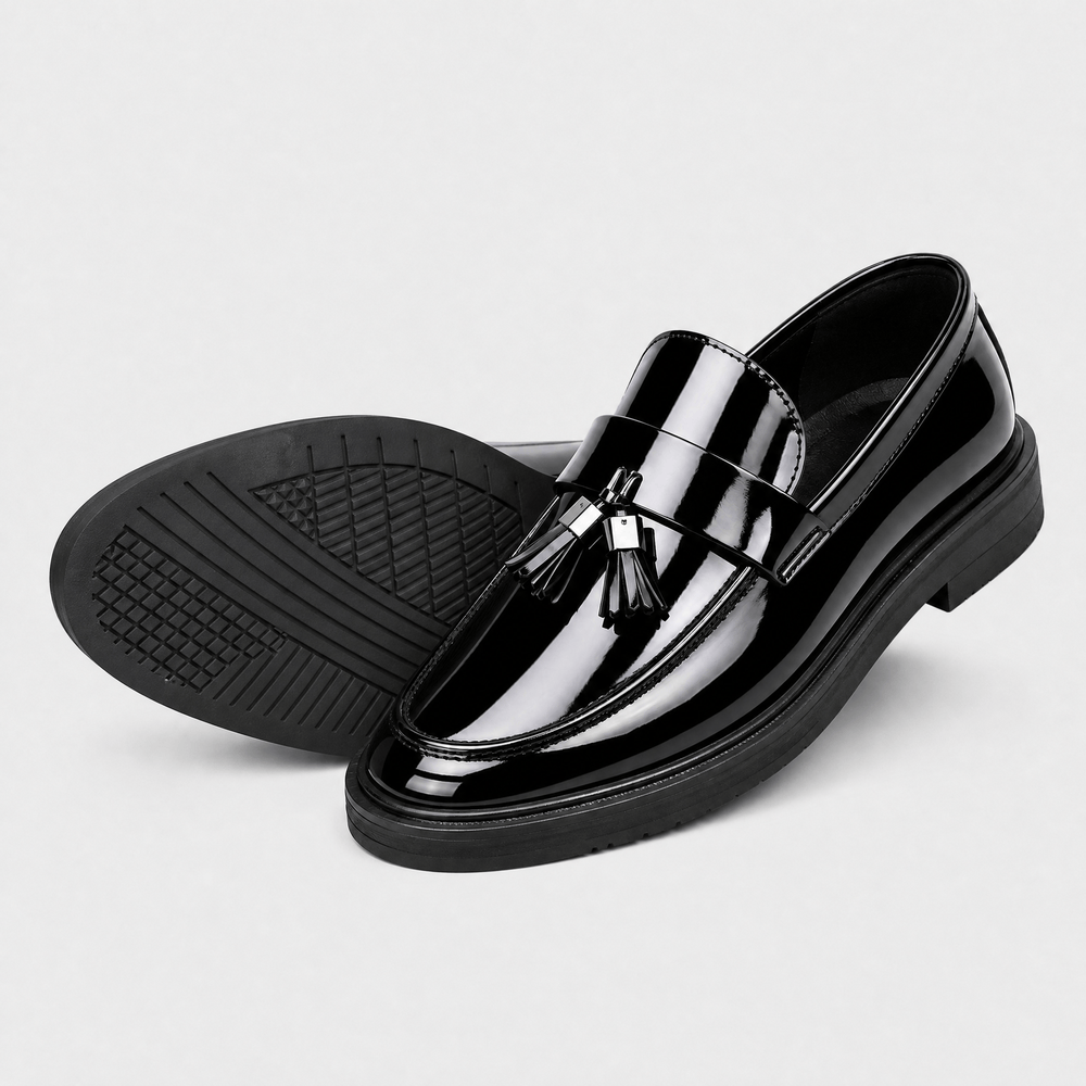 Gentry Morris Men's Black Patent Leather Tassel Loafers