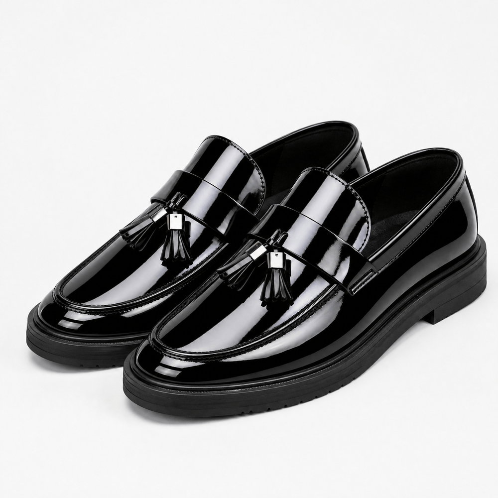 Gentry Morris Men's Black Patent Leather Tassel Loafers