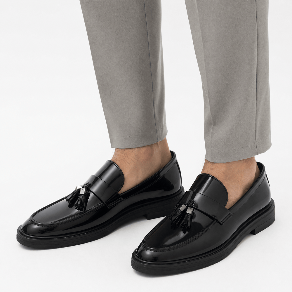 Gentry Morris Men's Black Patent Leather Tassel Loafers