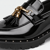 Gentry Morris Men's Black Patent Leather Tassel Loafers with Gold Skull Hardware