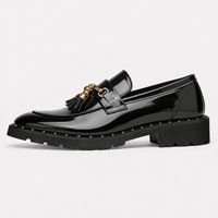 Gentry Morris Men's Black Patent Leather Tassel Loafers with Gold Skull Hardware