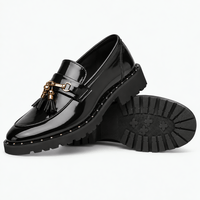 Gentry Morris Men's Black Patent Leather Tassel Loafers with Gold Skull Hardware