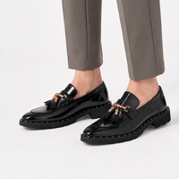 Gentry Morris Men's Black Patent Leather Tassel Loafers with Gold Skull Hardware