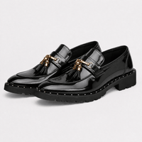 Gentry Morris Men's Black Patent Leather Tassel Loafers with Gold Skull Hardware