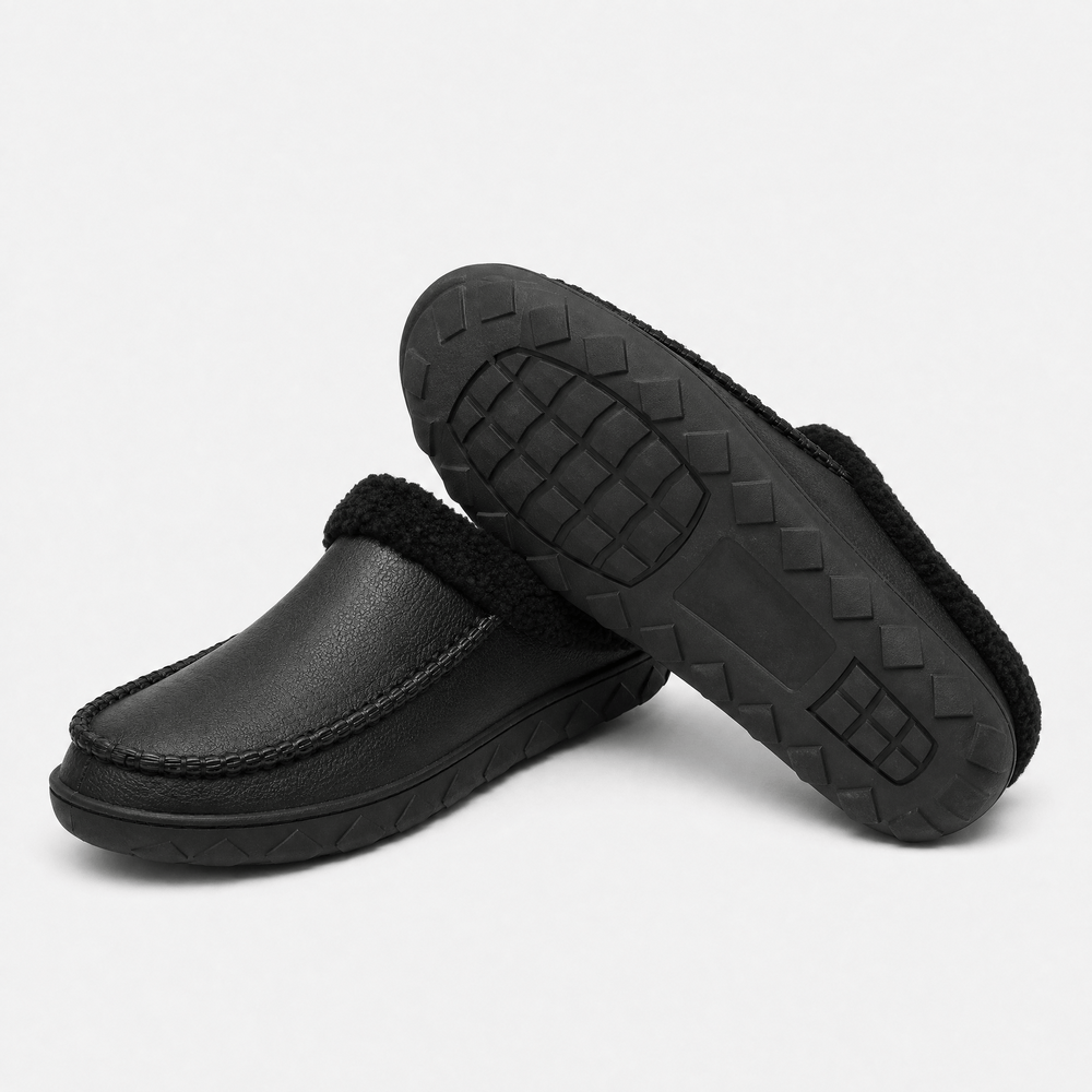 Gentry Morris Men's Black Plush-Lined Indoor Slipper Clogs