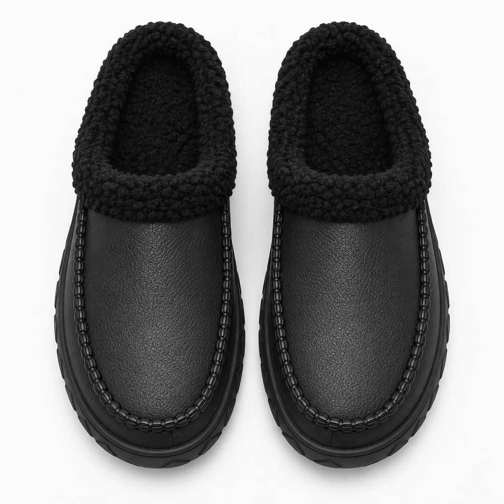 Gentry Morris Men's Black Plush-Lined Indoor Slipper Clogs