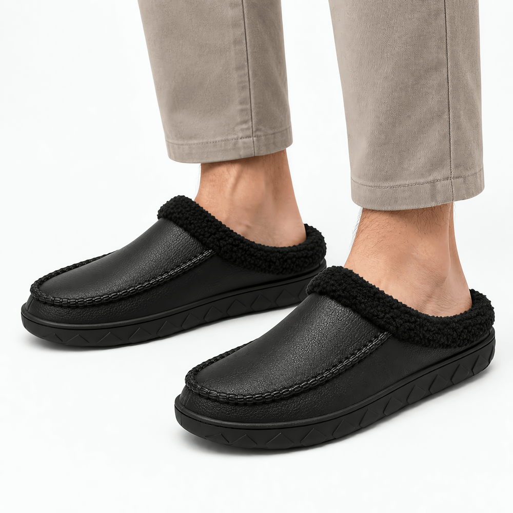 Gentry Morris Men's Black Plush-Lined Indoor Slipper Clogs
