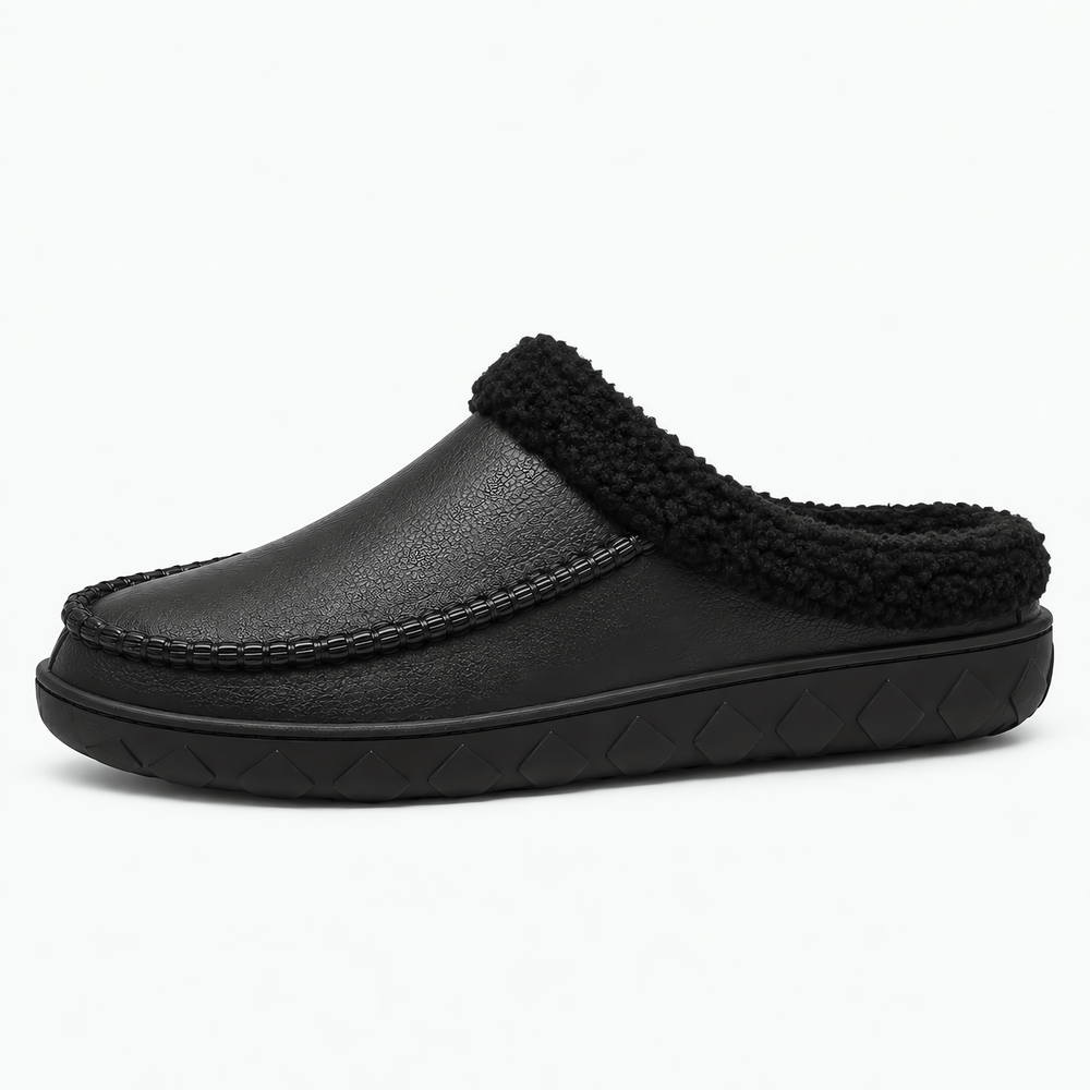 Gentry Morris Men's Black Plush-Lined Indoor Slipper Clogs