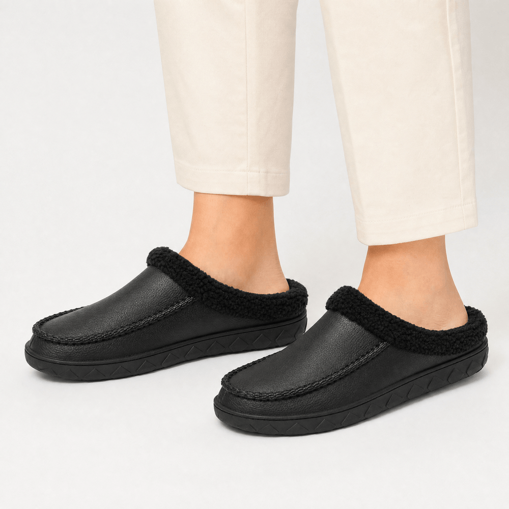 Gentry Morris Men's Black Plush-Lined Indoor Slipper Clogs