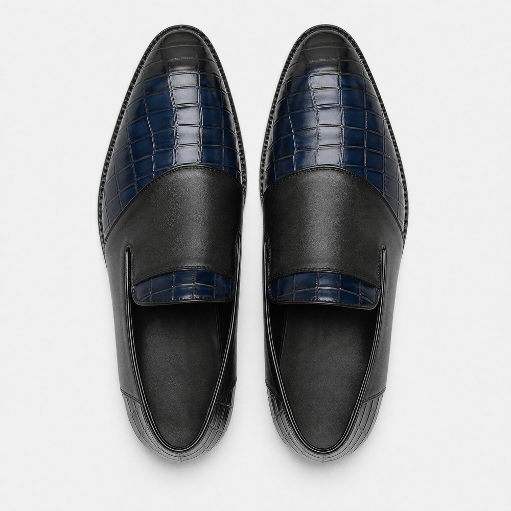Gentry Morris Men's Blue & Black Croc-Embossed Leather Slip-On Loafers