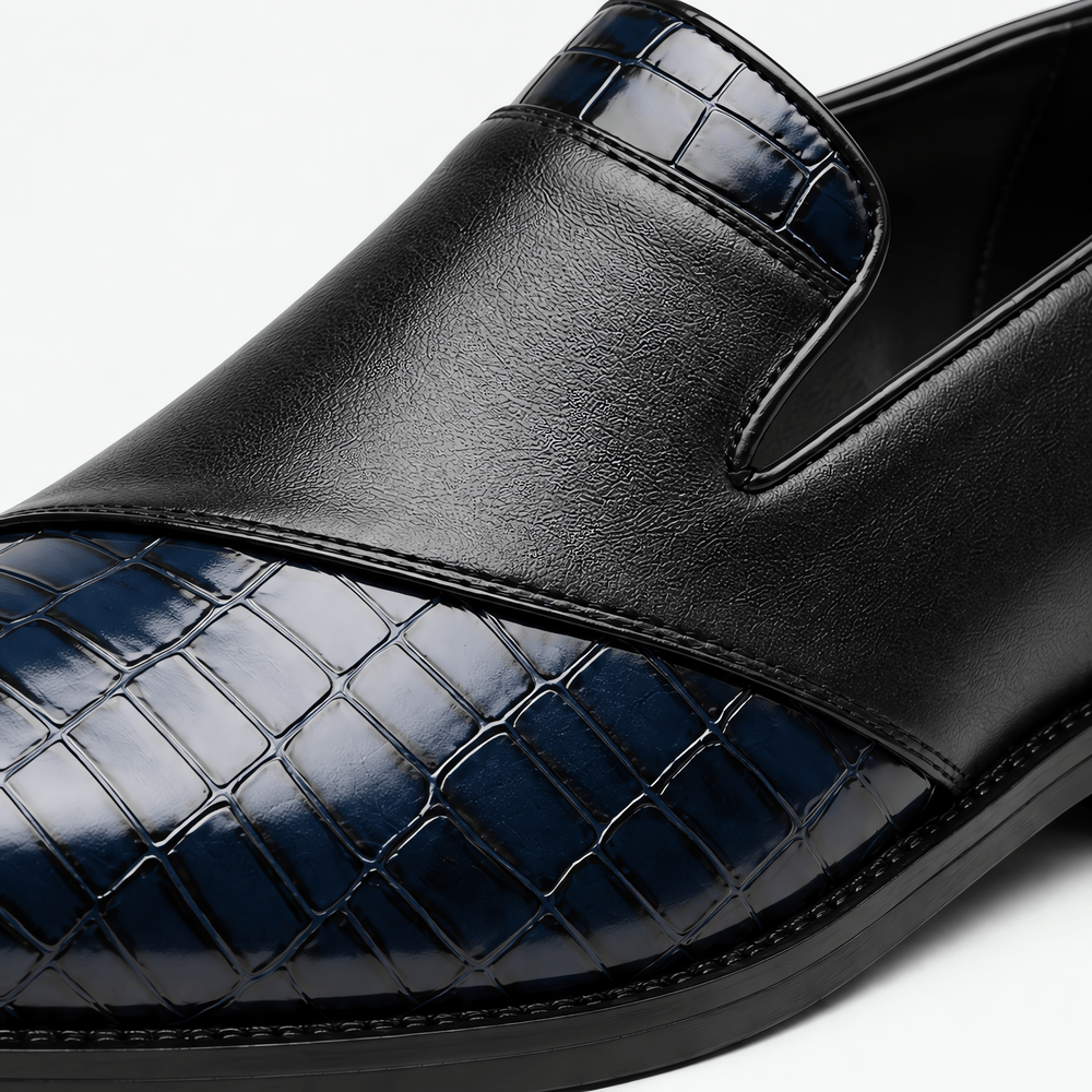Gentry Morris Men's Blue & Black Croc-Embossed Leather Slip-On Loafers