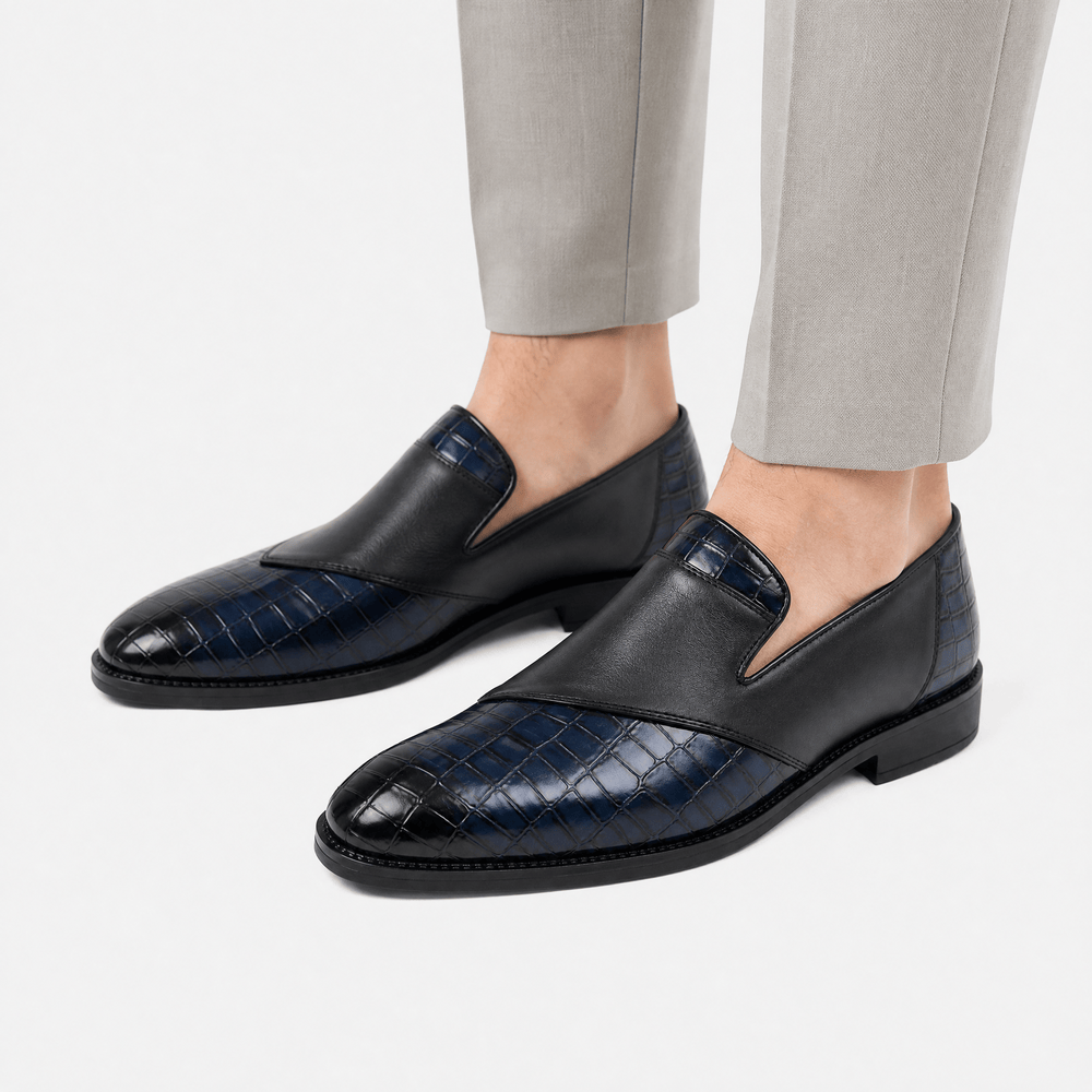 Gentry Morris Men's Blue & Black Croc-Embossed Leather Slip-On Loafers