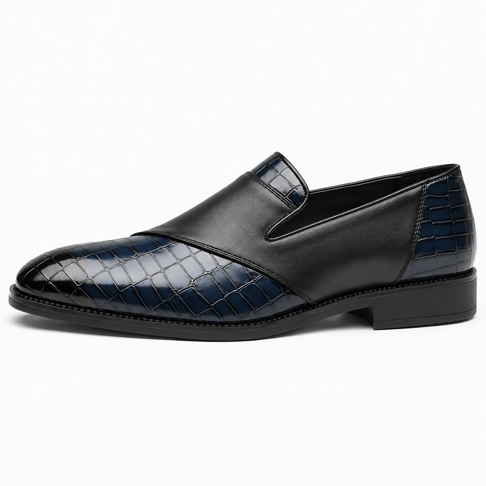 Gentry Morris Men's Blue & Black Croc-Embossed Leather Slip-On Loafers