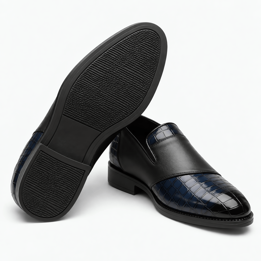 Gentry Morris Men's Blue & Black Croc-Embossed Leather Slip-On Loafers