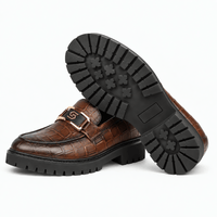 Gentry Morris Men's Brown Crocodile-Embossed Patent Leather Platform Loafers