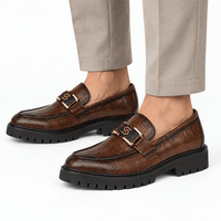 Gentry Morris Men's Brown Crocodile-Embossed Patent Leather Platform Loafers