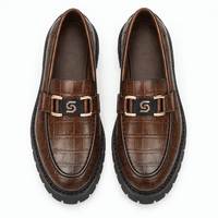 Gentry Morris Men's Brown Crocodile-Embossed Patent Leather Platform Loafers