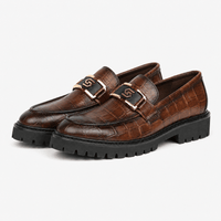 Gentry Morris Men's Brown Crocodile-Embossed Patent Leather Platform Loafers