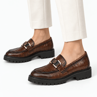 Gentry Morris Men's Brown Crocodile-Embossed Patent Leather Platform Loafers