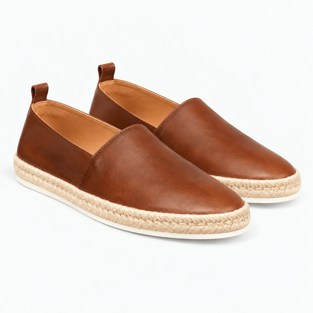 Gentry Morris Men's Brown Genuine Leather Slip-On Loafers with Jute-Wrapped Midsole