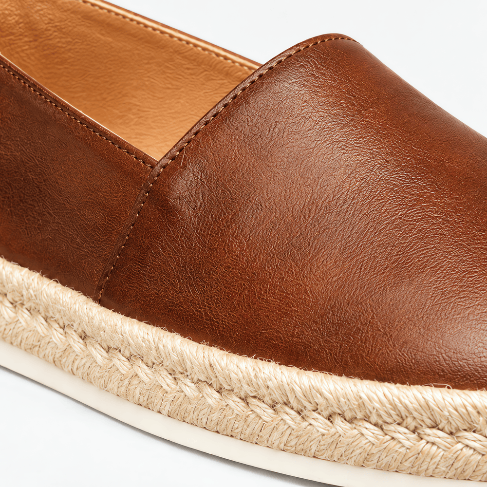 Gentry Morris Men's Brown Genuine Leather Slip-On Loafers with Jute-Wrapped Midsole