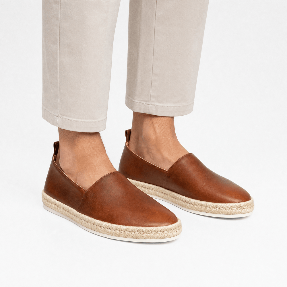Gentry Morris Men's Brown Genuine Leather Slip-On Loafers with Jute-Wrapped Midsole