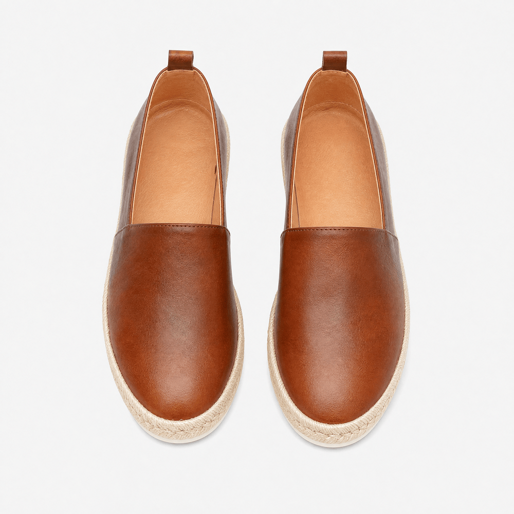 Gentry Morris Men's Brown Genuine Leather Slip-On Loafers with Jute-Wrapped Midsole