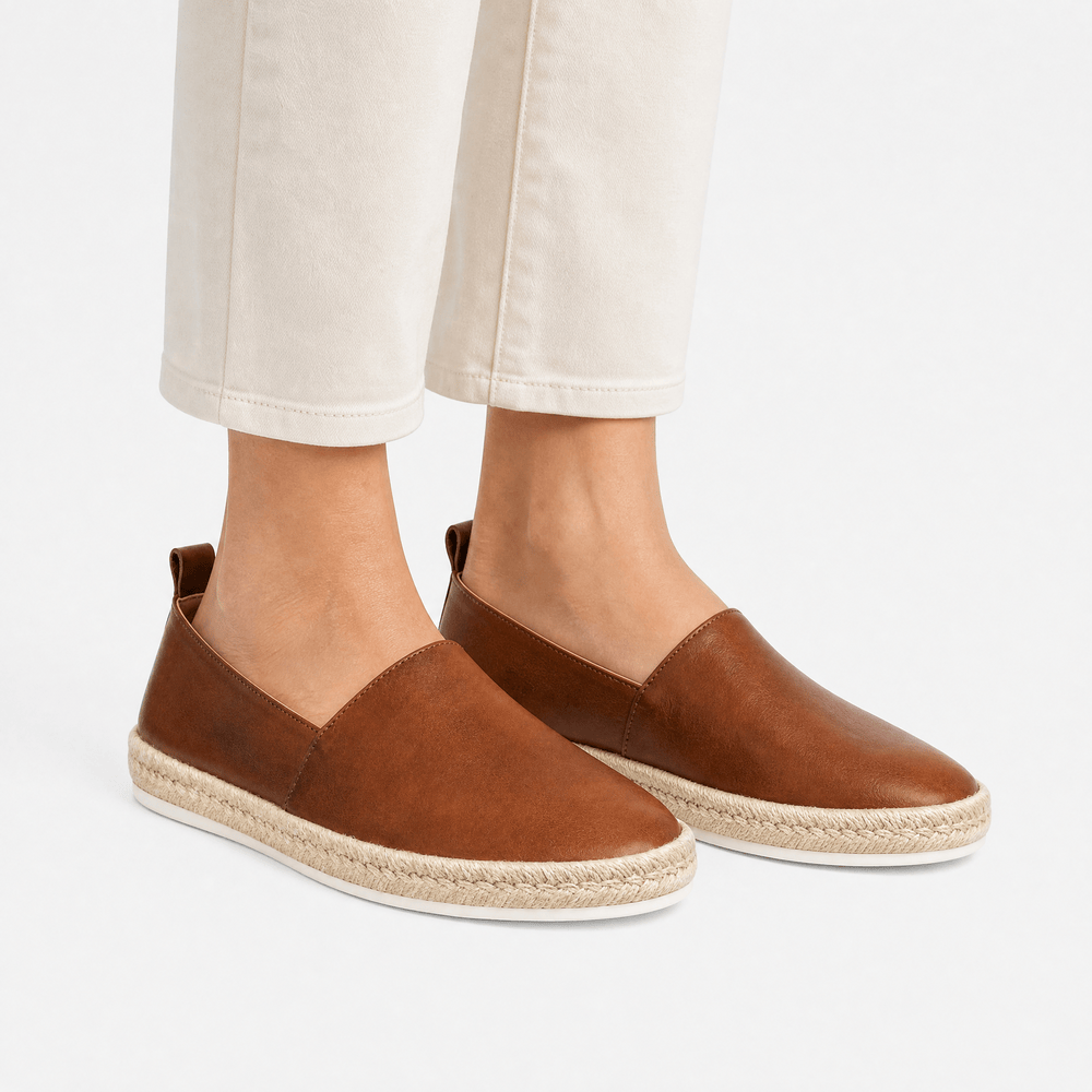 Gentry Morris Men's Brown Genuine Leather Slip-On Loafers with Jute-Wrapped Midsole