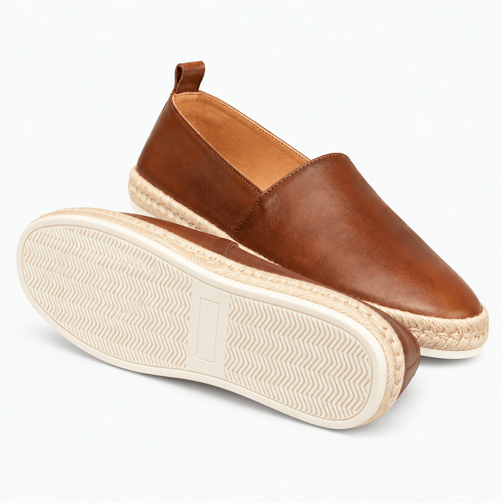 Gentry Morris Men's Brown Genuine Leather Slip-On Loafers with Jute-Wrapped Midsole