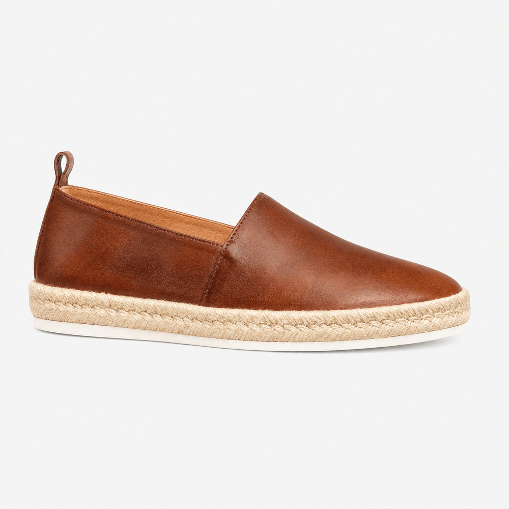 Gentry Morris Men's Brown Genuine Leather Slip-On Loafers with Jute-Wrapped Midsole