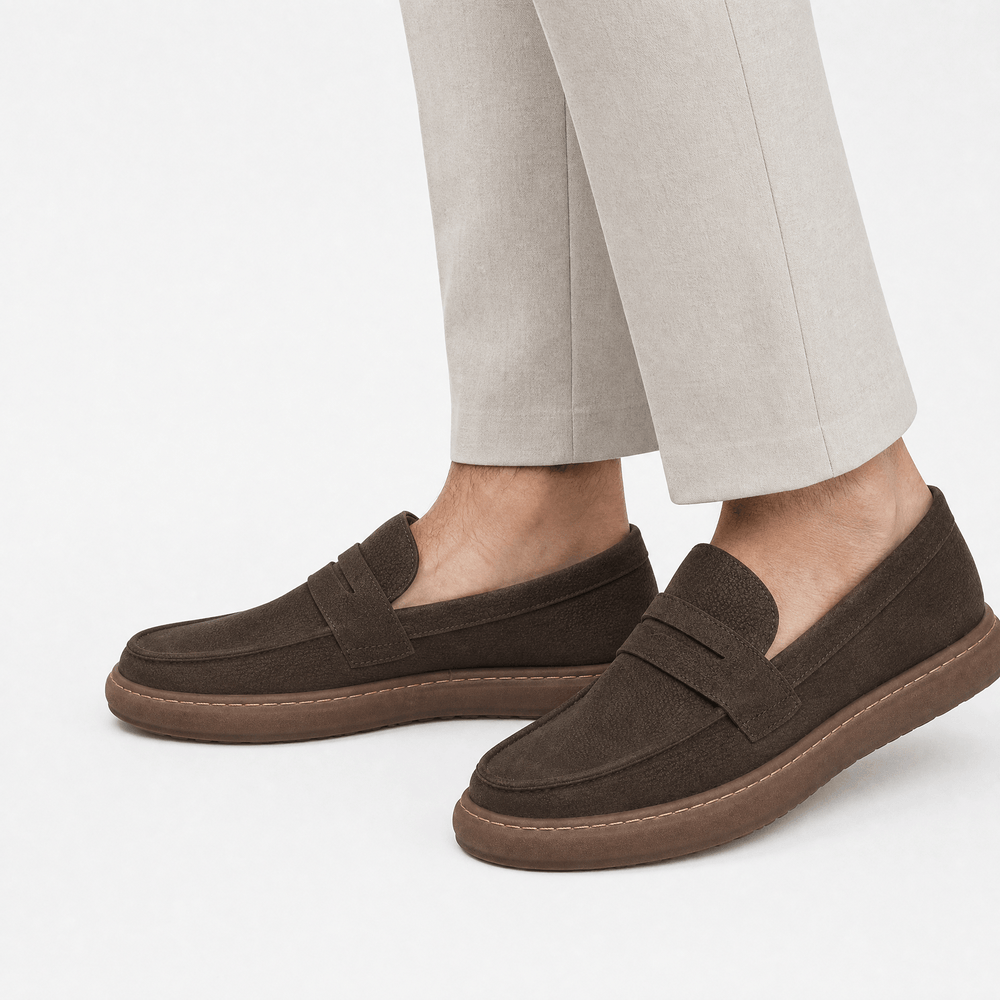 Gentry Morris Men's Brown Leather Penny Loafers - Slip-On Smart Casual Shoes