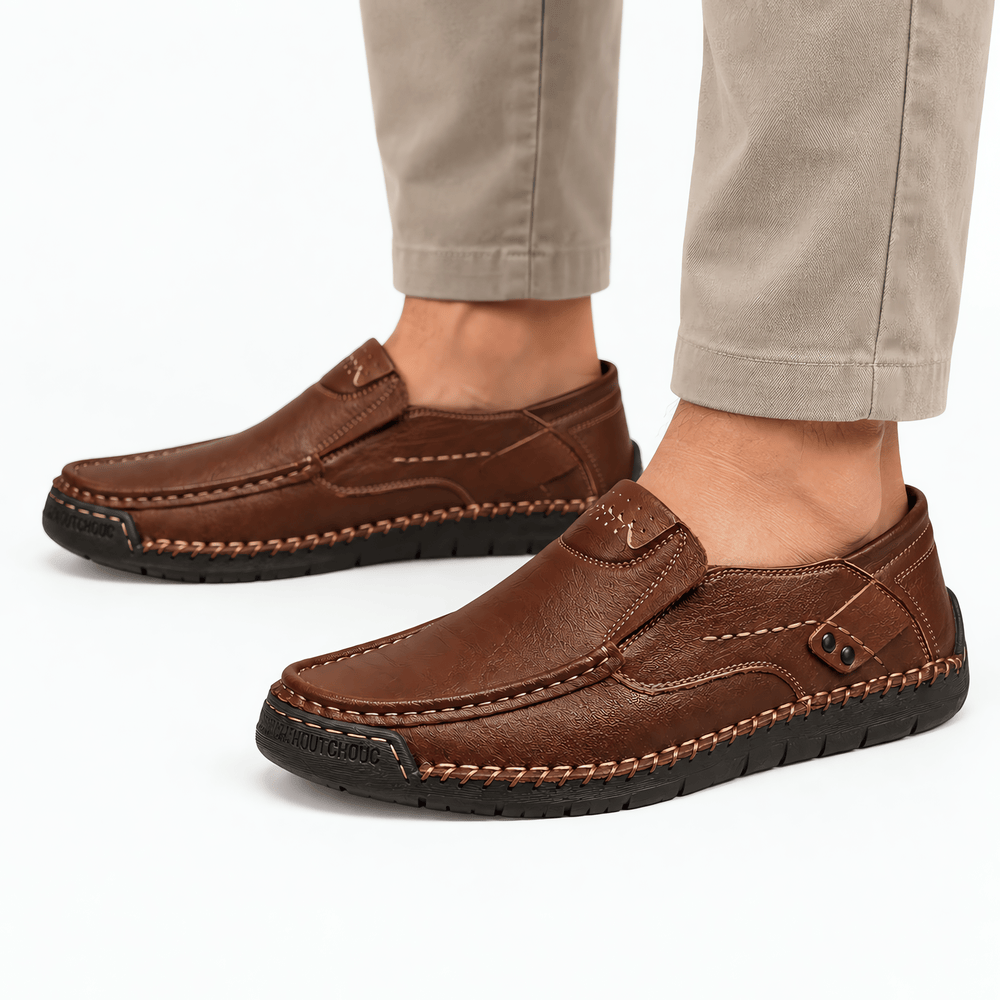 Gentry Morris Men's Brown Leather Slip-On Driving Loafers
