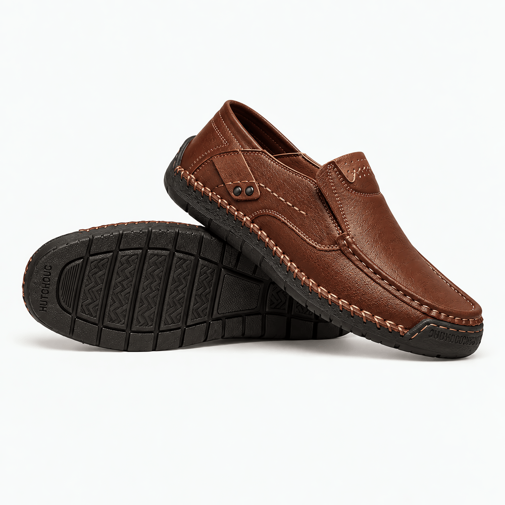 Gentry Morris Men's Brown Leather Slip-On Driving Loafers