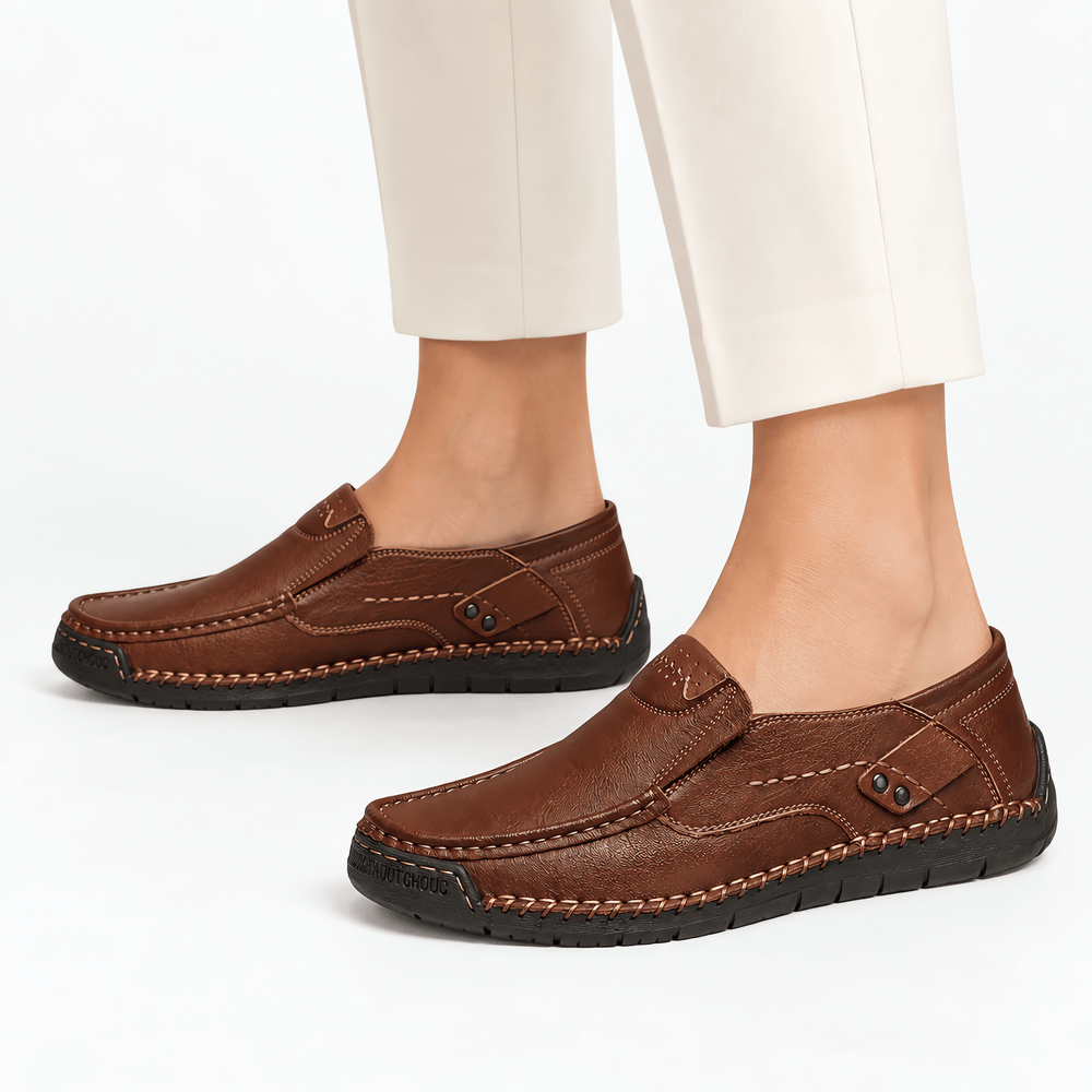 Gentry Morris Men's Brown Leather Slip-On Driving Loafers