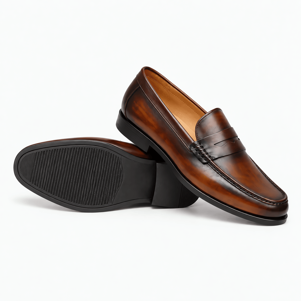 Gentry Morris Men's Brown Leather Slip-On Penny Loafers