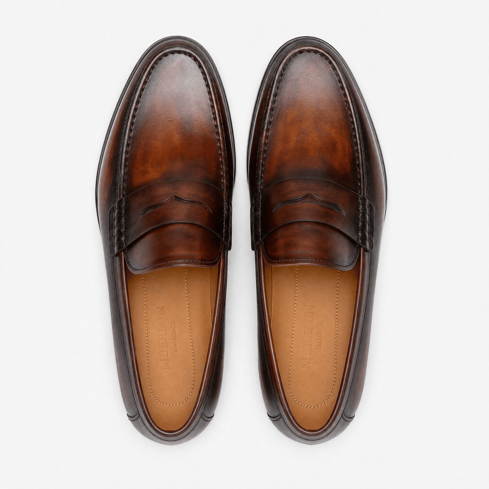 Gentry Morris Men's Brown Leather Slip-On Penny Loafers
