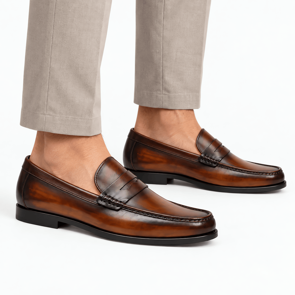 Gentry Morris Men's Brown Leather Slip-On Penny Loafers