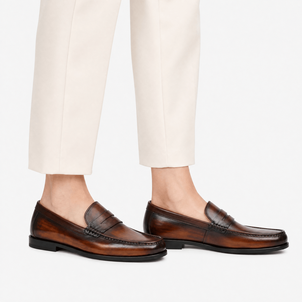 Gentry Morris Men's Brown Leather Slip-On Penny Loafers