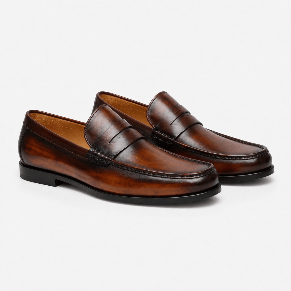 Gentry Morris Men's Brown Leather Slip-On Penny Loafers