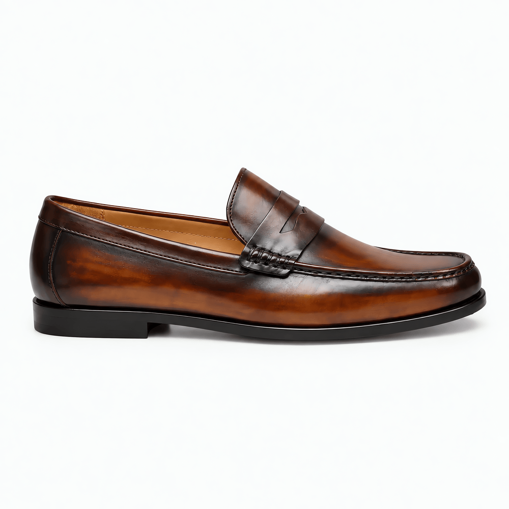 Gentry Morris Men's Brown Leather Slip-On Penny Loafers