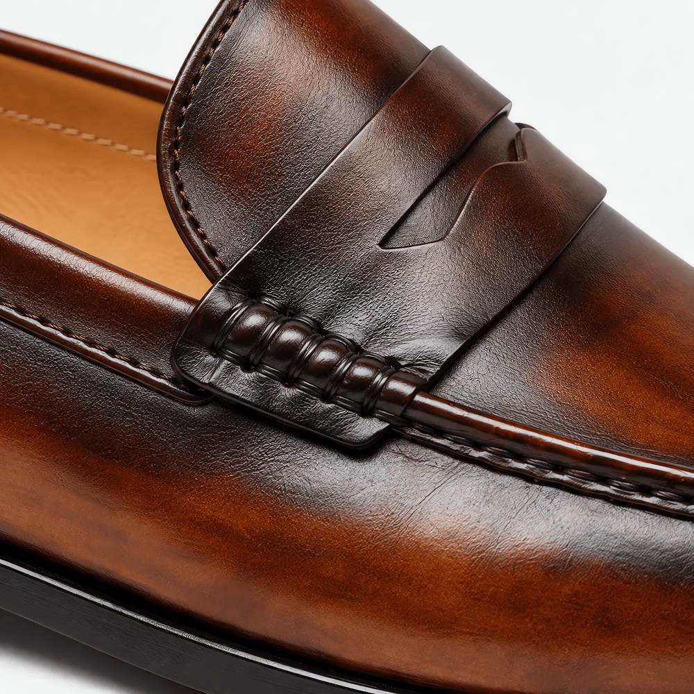 Gentry Morris Men's Brown Leather Slip-On Penny Loafers
