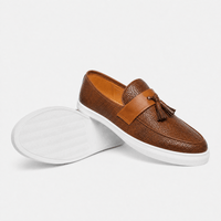 Gentry Morris Men's Brown Leather Woven Tassel Loafers with White Sole