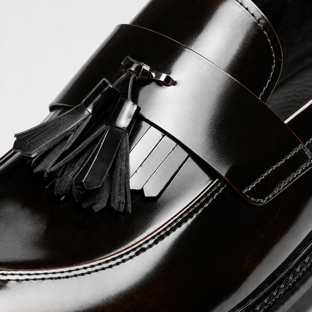 Gentry Morris Men's Brown Patent Leather Tassel Loafers with Lug Sole