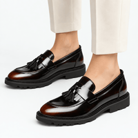 Gentry Morris Men's Brown Patent Leather Tassel Loafers with Lug Sole