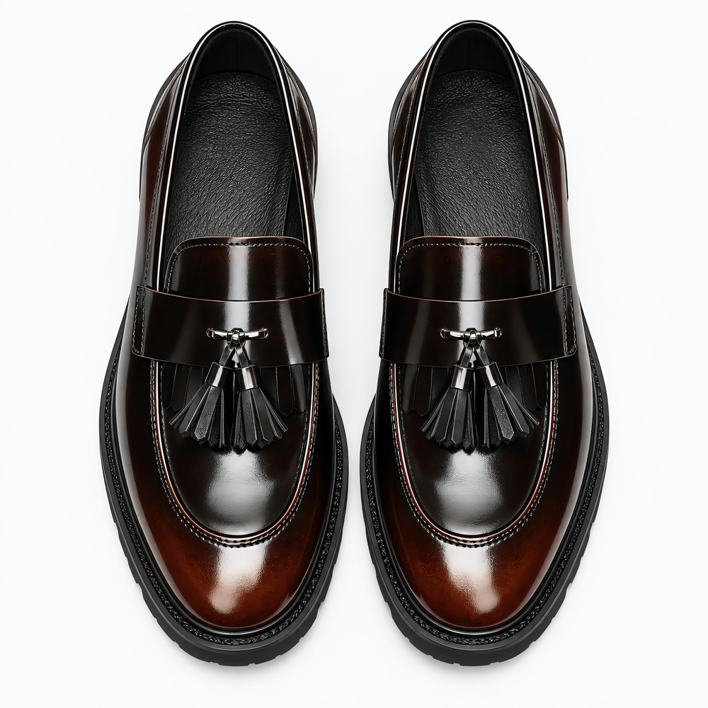 Gentry Morris Men's Brown Patent Leather Tassel Loafers with Lug Sole