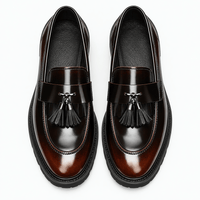 Gentry Morris Men's Brown Patent Leather Tassel Loafers with Lug Sole