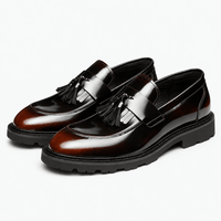 Gentry Morris Men's Brown Patent Leather Tassel Loafers with Lug Sole