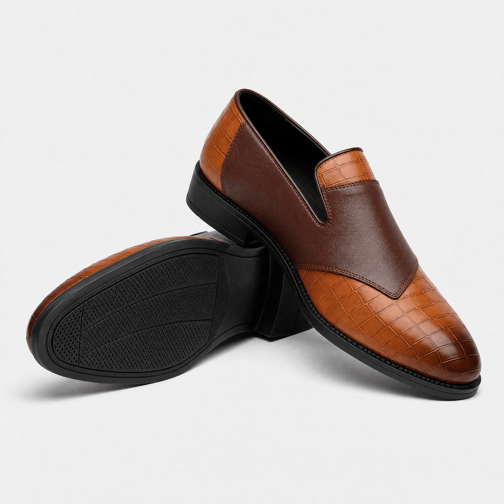 Gentry Morris Men's Brown Tan Crocodile-Embossed Leather Slip-On Loafers